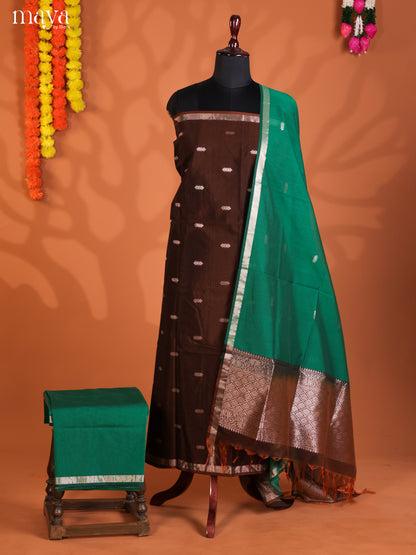 Brown & Green-Semi silkcotton salwar unstitch
