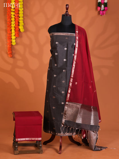 Black & Red-Semi silkcotton salwar unstitch