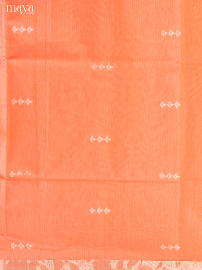 Peachish Pink & Green-Semi silkcotton salwar unstitch