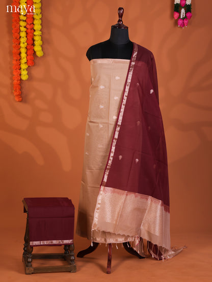 Light Brown & Maroon-Semi silkcotton salwar unstitch
