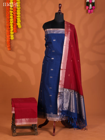 blue & Red-Semi silkcotton salwar unstitch