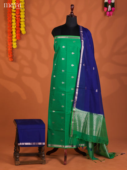 Green & Blue-Semi silkcotton salwar unstitch