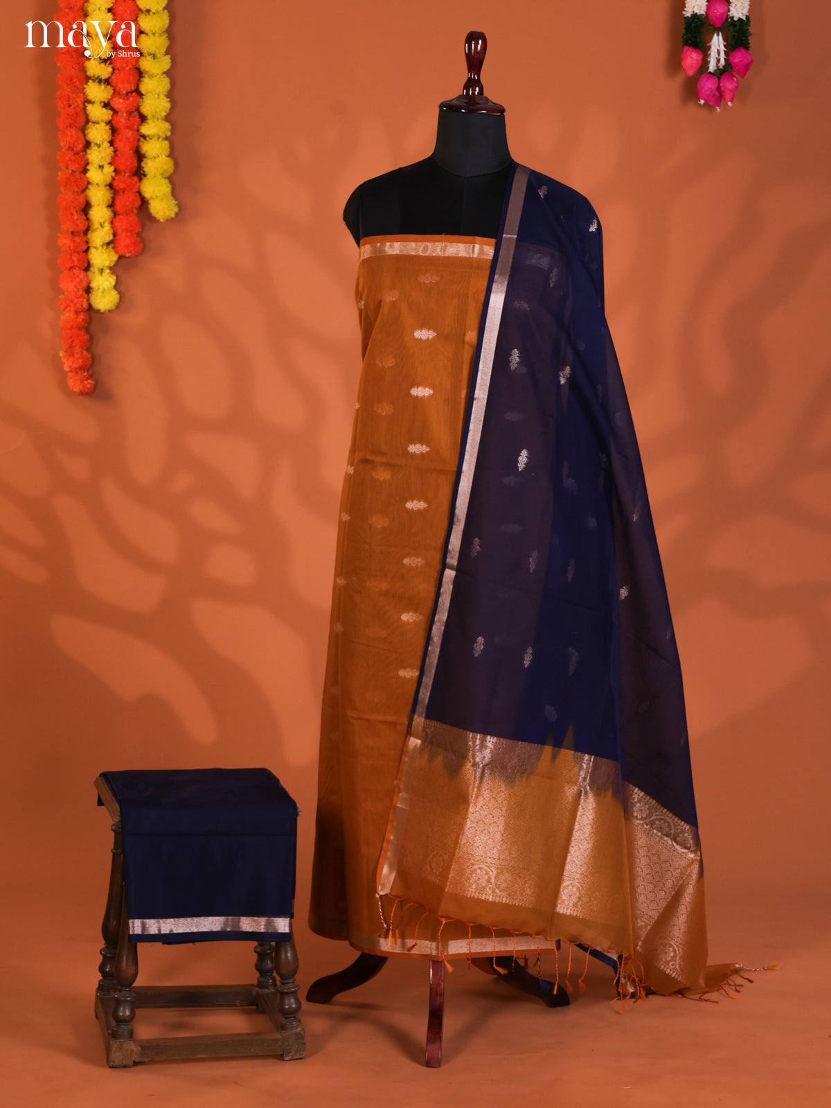 Brick & Blue -Semi silkcotton salwar unstitch