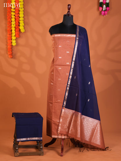 Brown & Blue-Semi silkcotton salwar unstitch