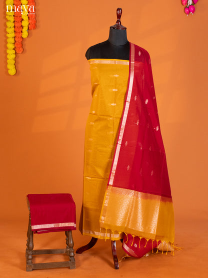 Yellow & Red -Semi silkcotton salwar unstitch