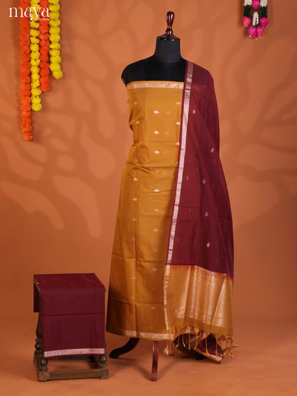 Mustard & Maroon -Semi silkcotton salwar unstitch