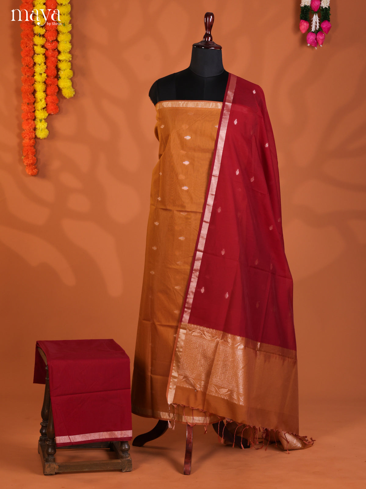 Brick & Red -Semi silkcotton salwar unstitch