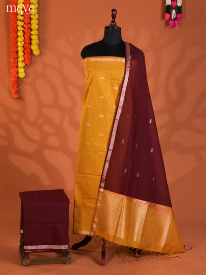 Mustard & Maroon-Semi silkcotton salwar unstitch