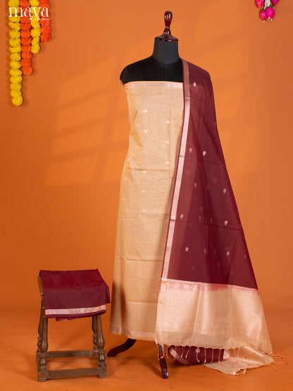 sandal & Maroon-Semi silkcotton salwar unstitch