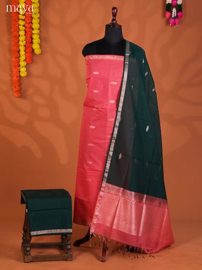 Pink & Green-Semi silkcotton salwar unstitch