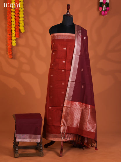 Arakku & maroon-Semi silkcotton salwar unstitch