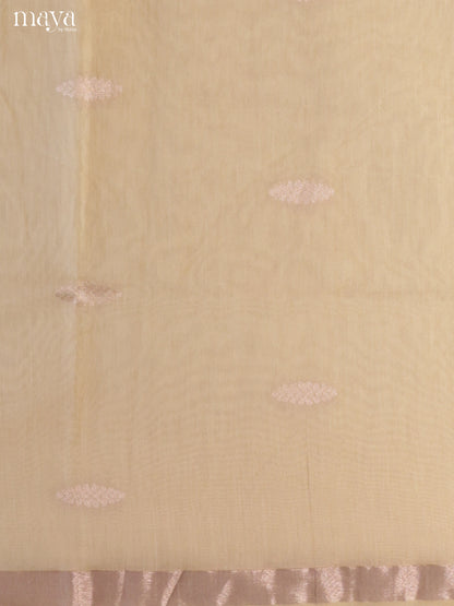 Cream & Green-Semi silkcotton salwar unstitch