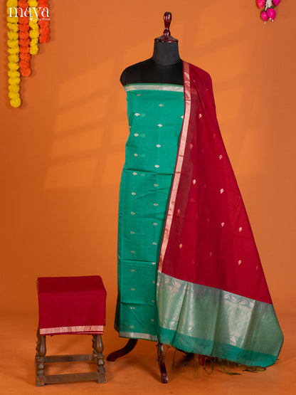Green & Red-Semi silkcotton salwar unstitch