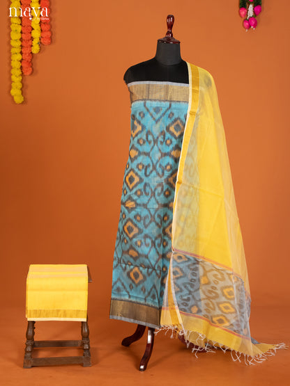 Blue & Yellow-Pochampally Salwar Unstitch