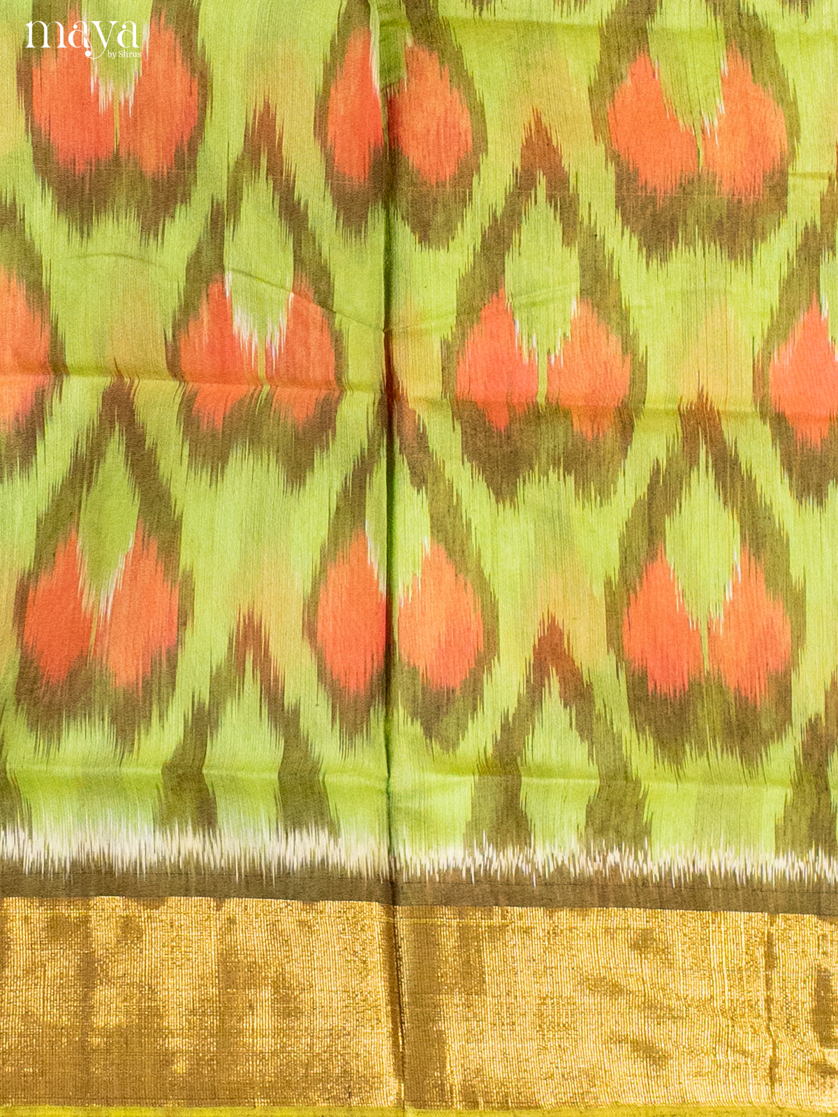 Light Green & Orange-Pochampally Salwar Unstitch