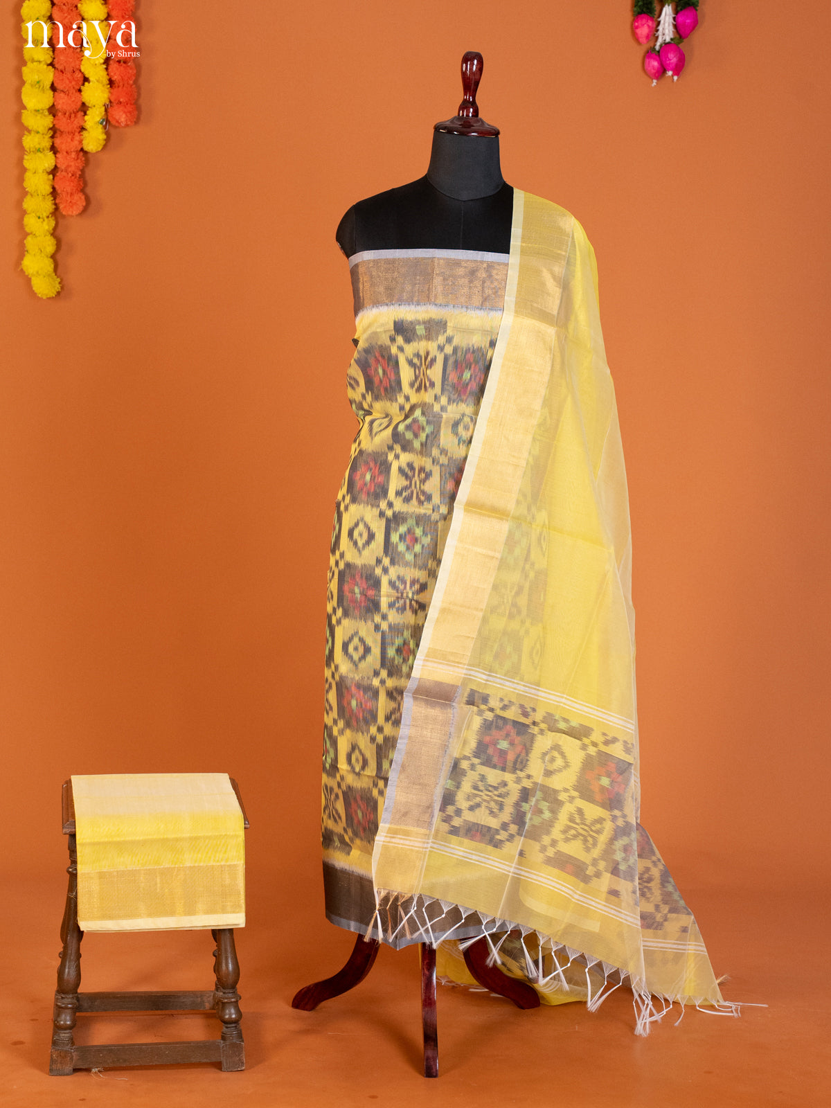 Yellow -Pochampally Salwar Unstitch