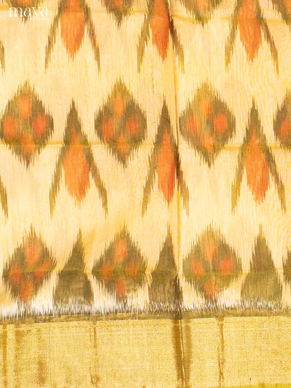 Pale Yellow & Chutney Green-Pochampally Salwar Unstitch