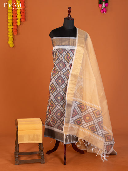 White & Cream -Pochampally Salwar Unstitch