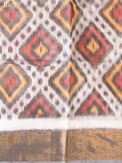 White & Cream -Pochampally Salwar Unstitch