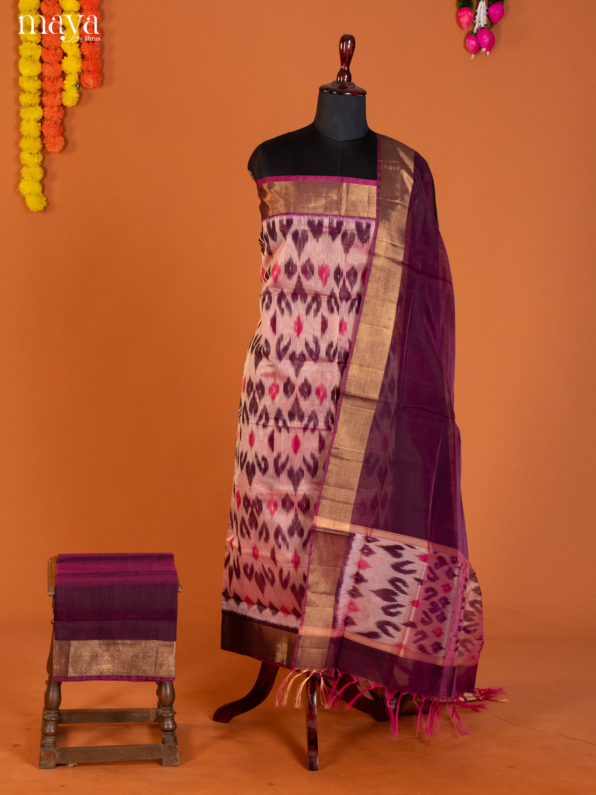 Dusty Pink & Purple-Pochampally Salwar Unstitch