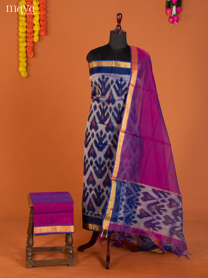 Grey & Purple -Pochampally Salwar Unstitch