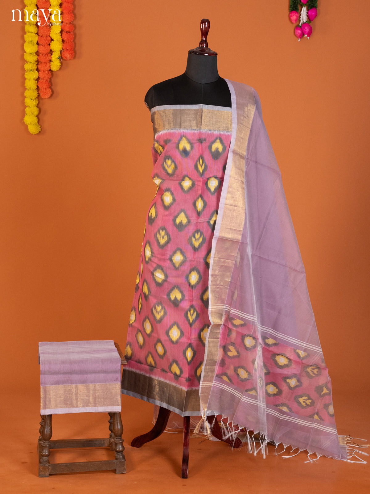 Pink & Lanvender -Pochampally Salwar Unstitch
