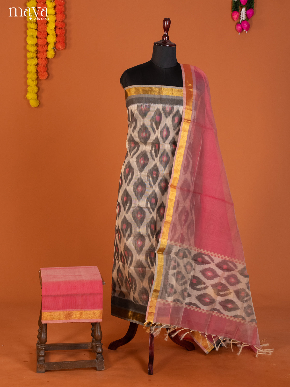 Grey & Onion peel -Pochampally Salwar Unstitch