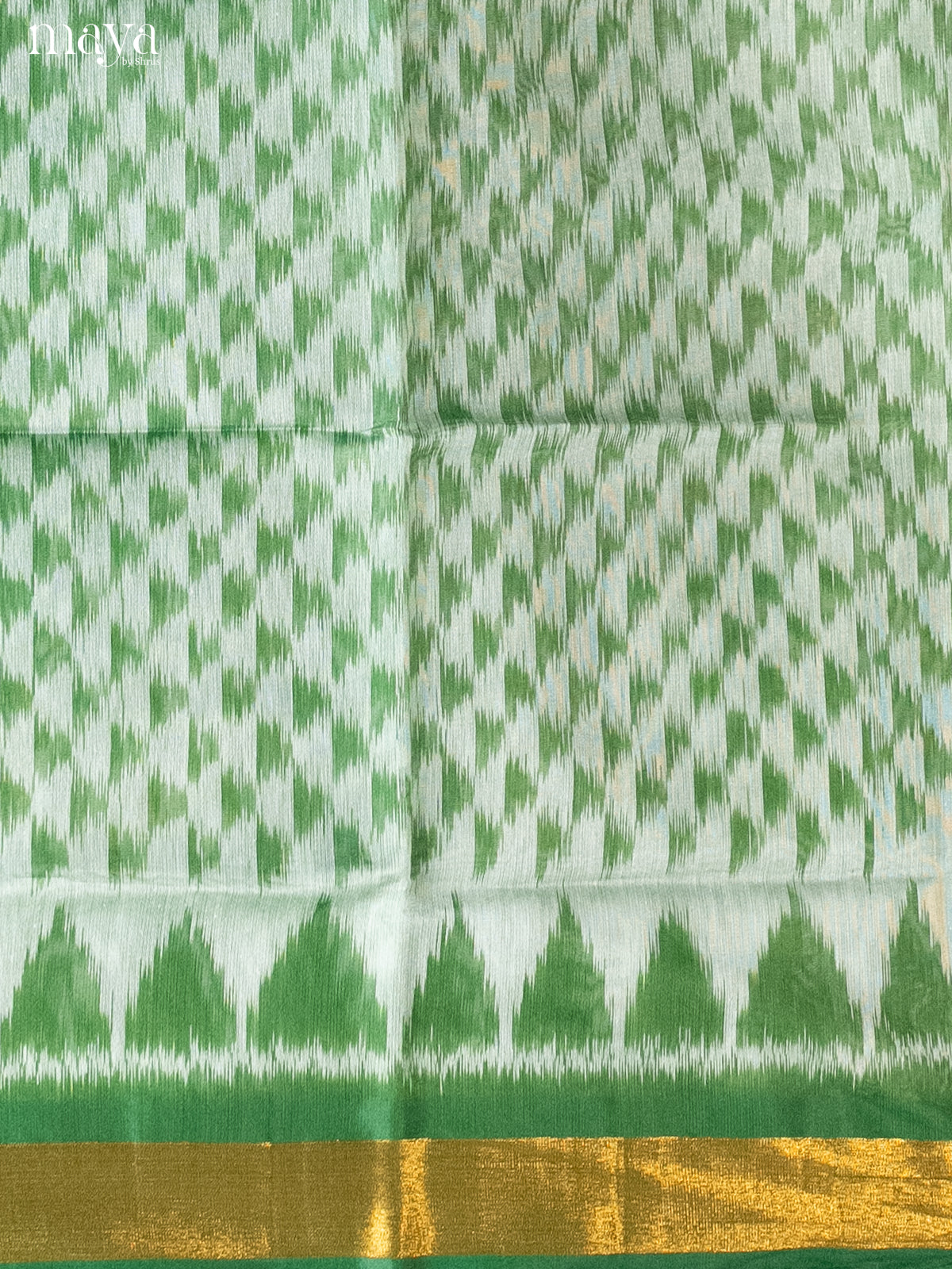 Cream & Green-Pochampally Salwar Unstitch