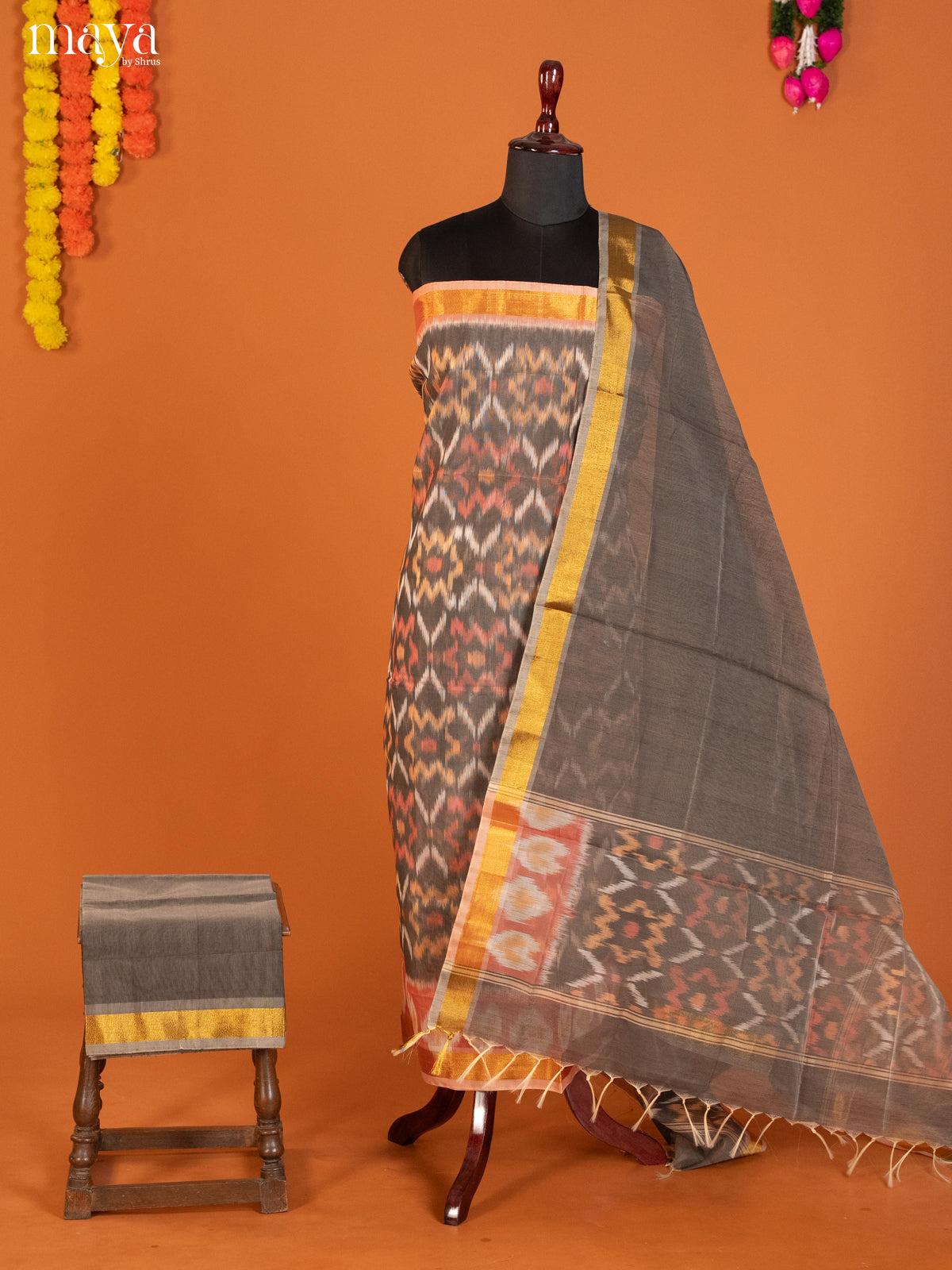 Grey -Pochampally Salwar Unstitch