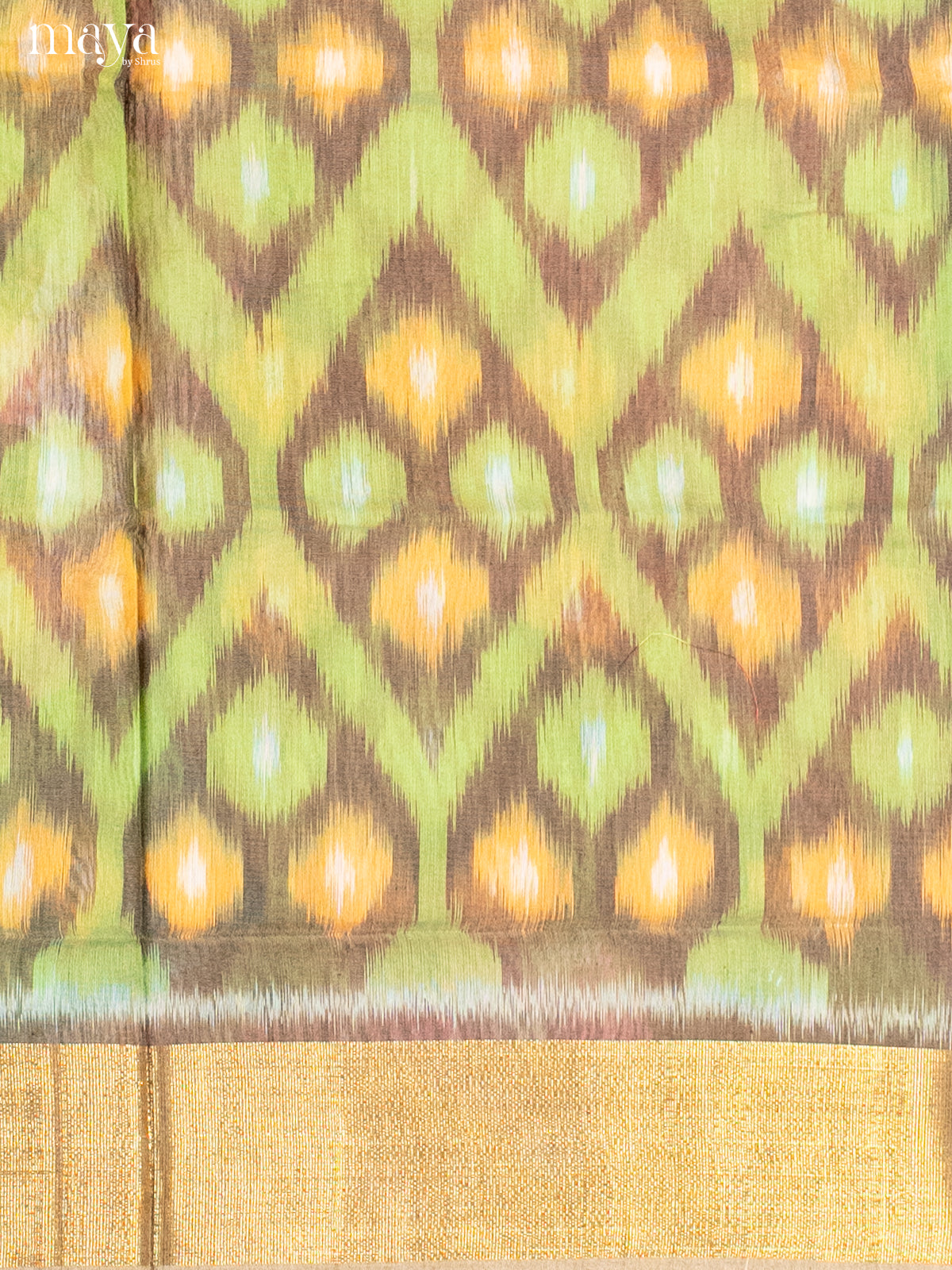 Light Green & Brown-Pochampally Salwar Unstitch