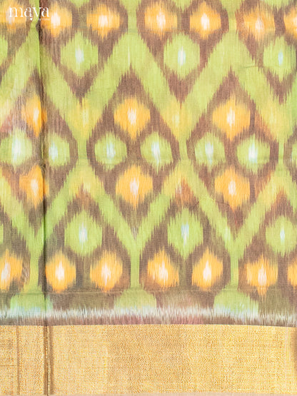 Light Green & Brown-Pochampally Salwar Unstitch