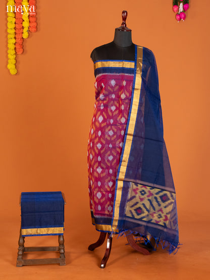 Maroon & Blue-Pochampally Salwar Unstitch