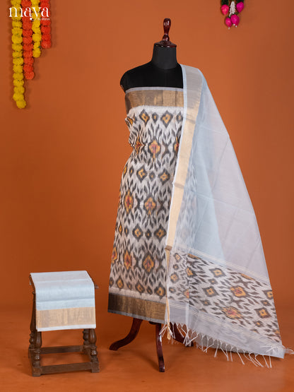 Off White & Mild Blue-Pochampally Salwar Unstitch
