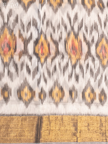 Off White & Mild Blue-Pochampally Salwar Unstitch