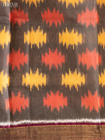Grey & Maroon -Pochampally Salwar Unstitch