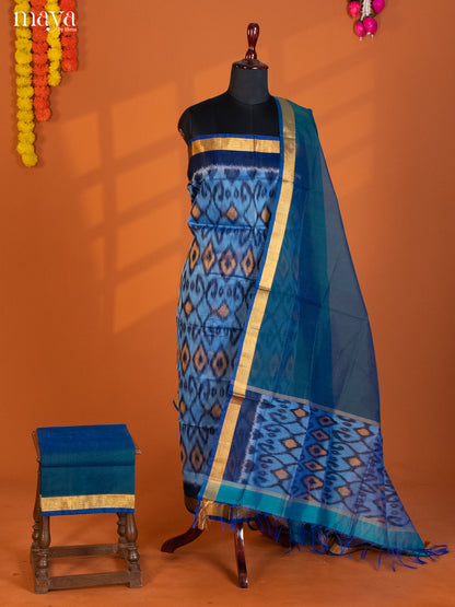 Blue-Pochampally Salwar Unstitch