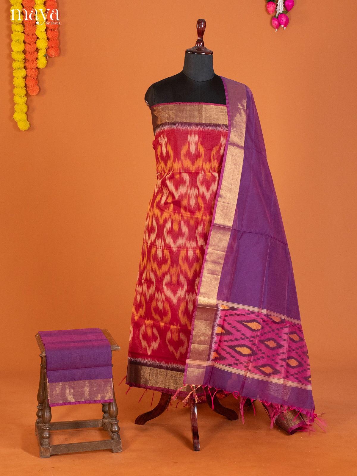 Red & Purple -Pochampally Salwar Unstitch