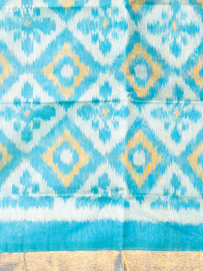 Sky Blue & Green-Pochampally Salwar Unstitch