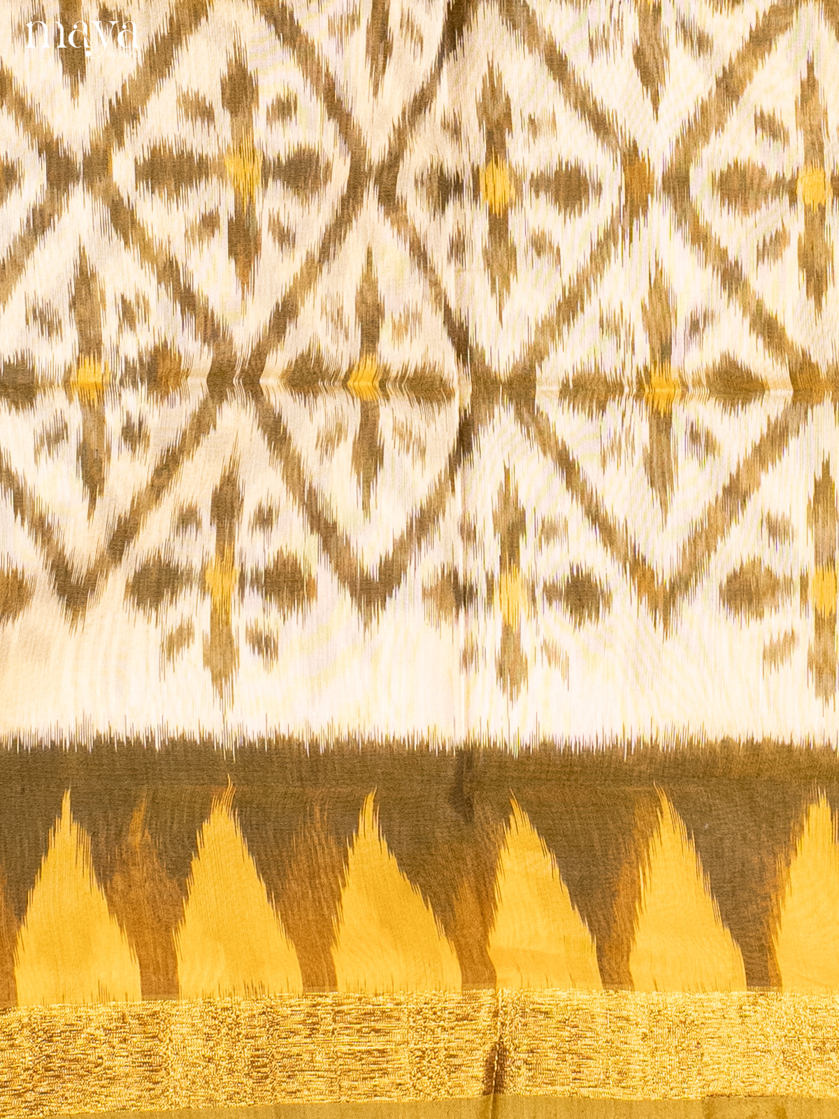 Cream & Green-Pochampally Salwar Unstitch