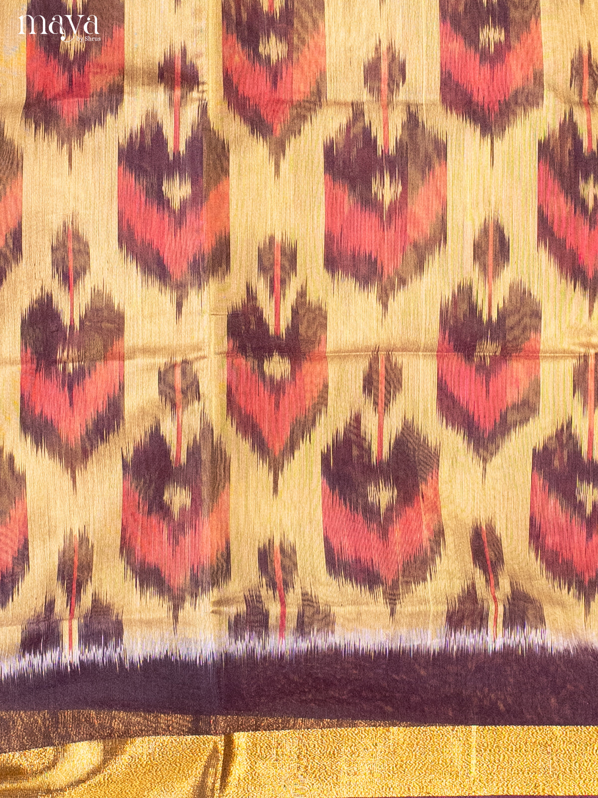 Sandal & Maroon -Pochampally Salwar Unstitch