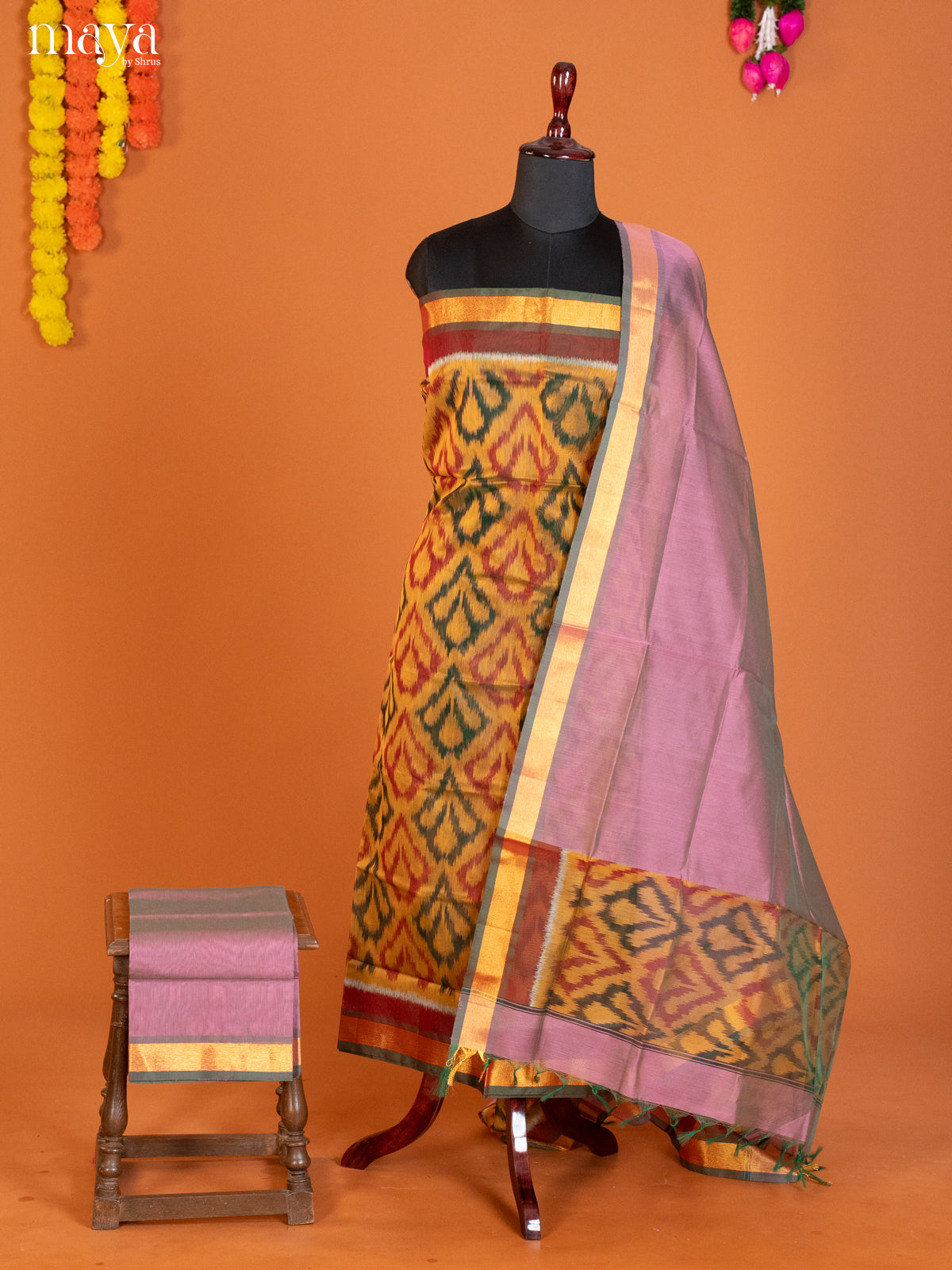 Mustard & Mauve-Pochampally Salwar Unstitch