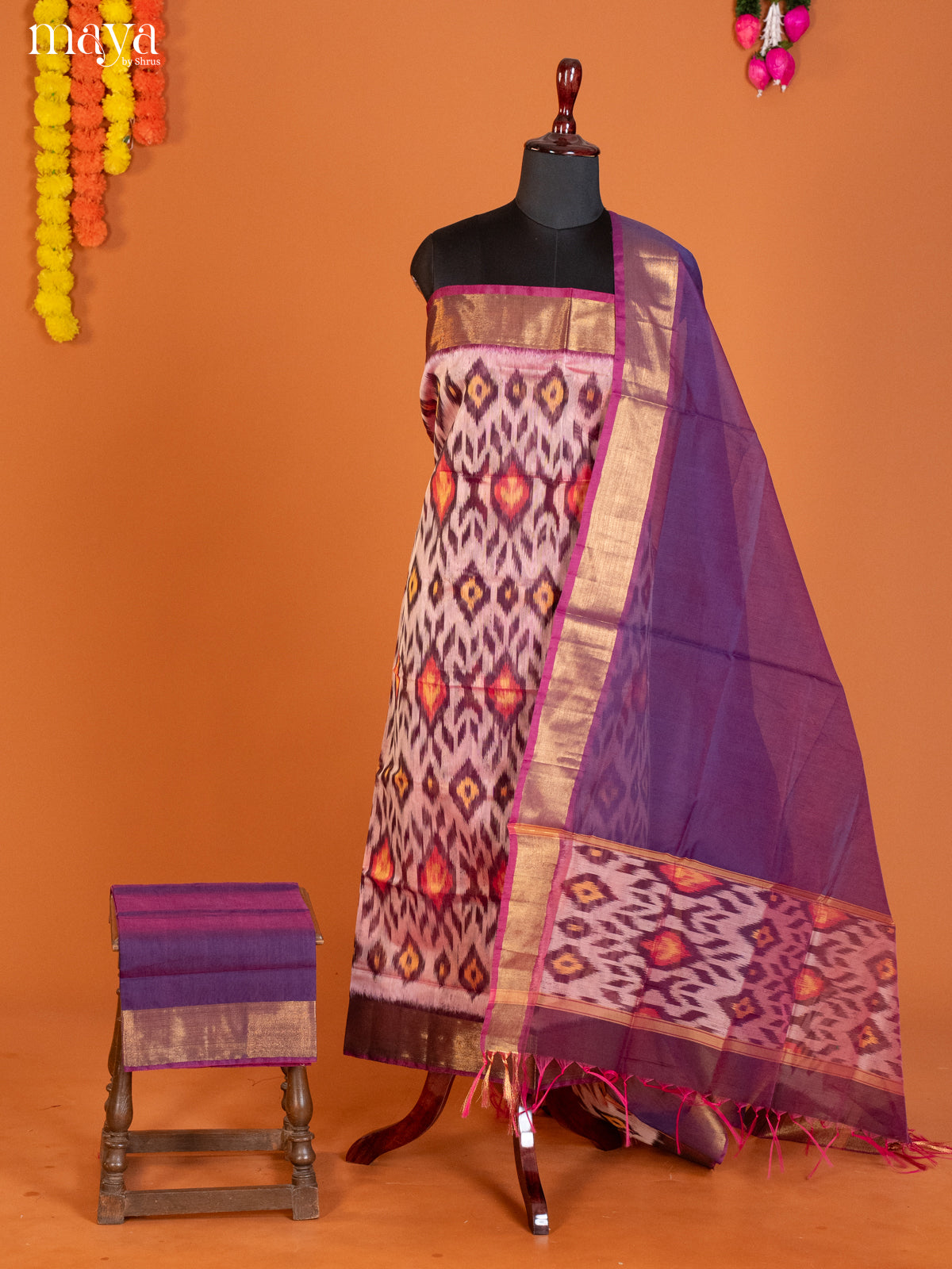 Lavender & Purple -Pochampally Salwar Unstitch