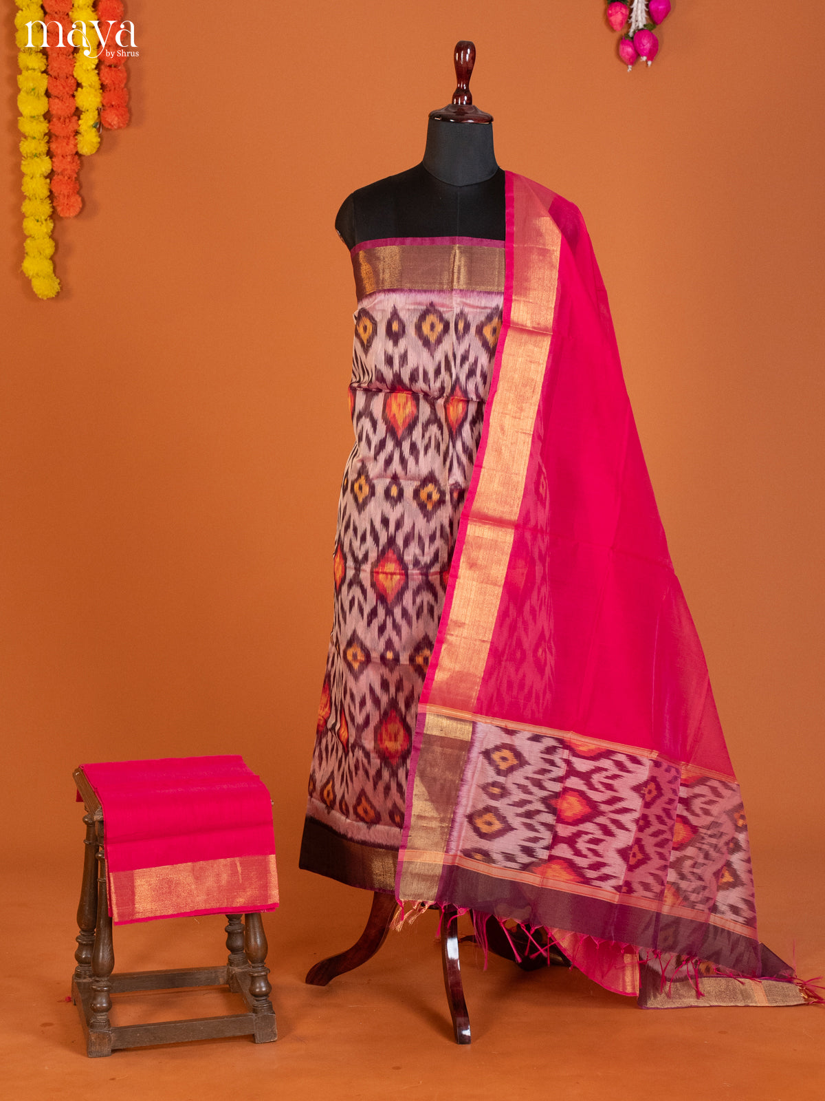 Lavender & Pink-Pochampally Salwar Unstitch