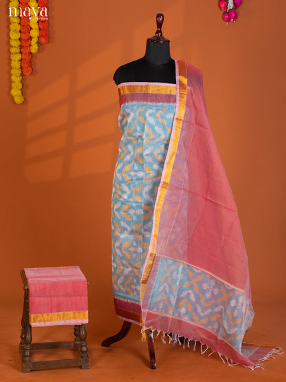 Light Blue & Pink-Pochampally Salwar Unstitch