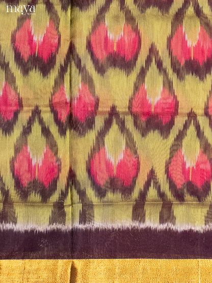 Light Green & Blue-Pochampally Salwar Unstitch