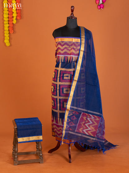 Blue & Maroon -Pochampally Salwar Unstitch