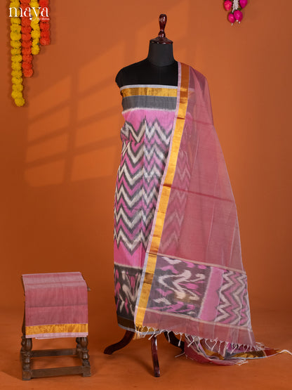 Pink & Grey-Pochampally Salwar Unstitch
