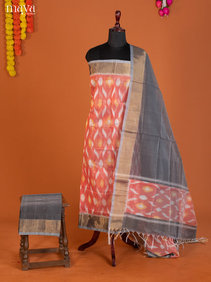 Peach & Grey-Pochampally Salwar Unstitch