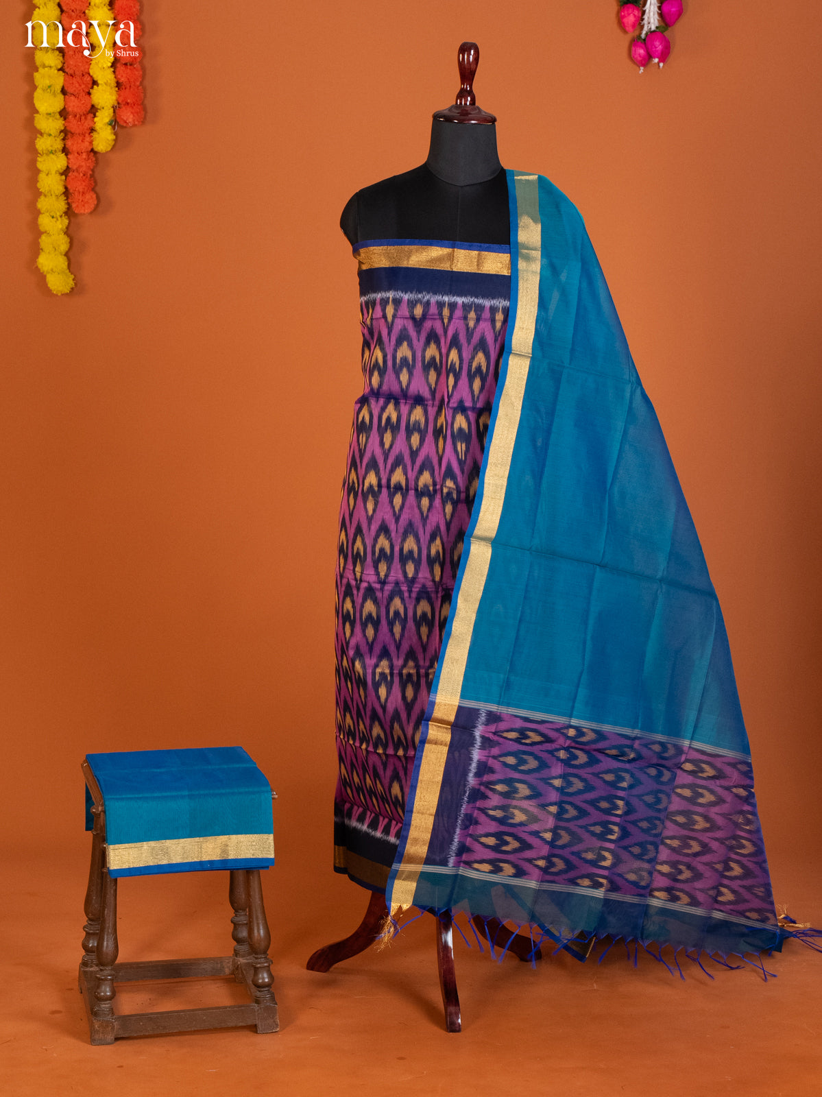 Purple & Blue -Pochampally Salwar Unstitch