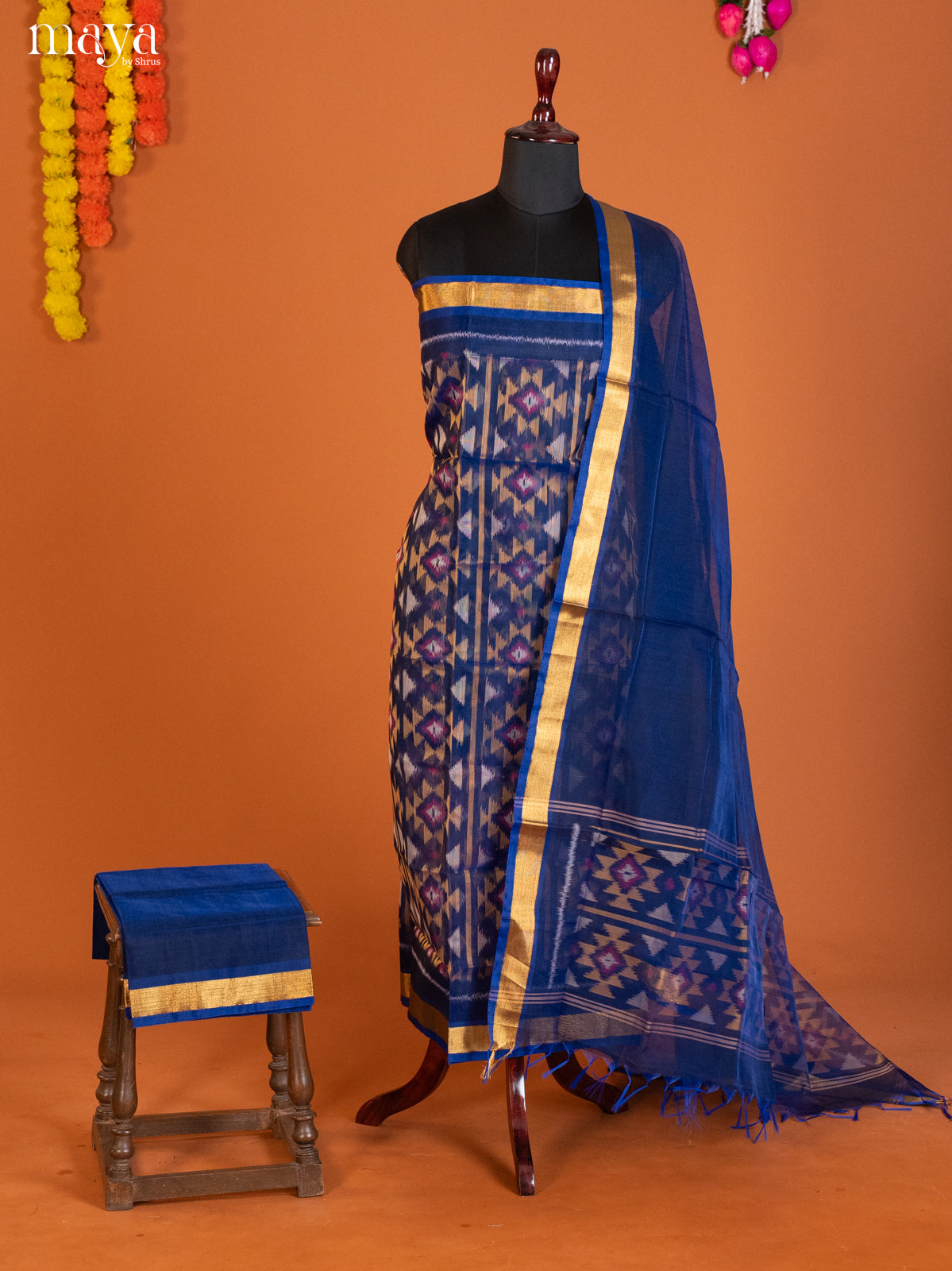 Blue-Pochampally Salwar Unstitch